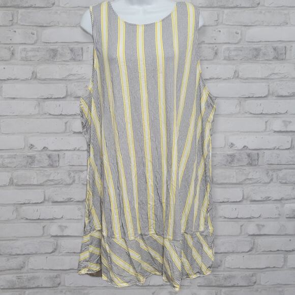 Jockey Vertical Striped Dress Yellow Blue Summer Womens 2xl Ruffle Trim - Picture 1 of 4